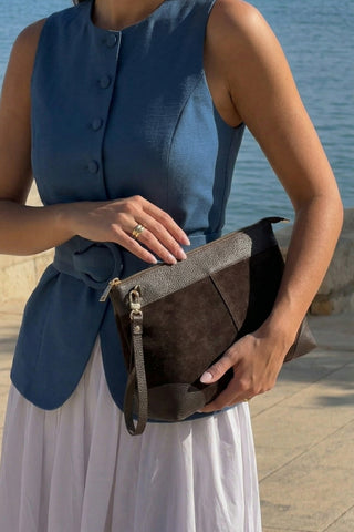 Kadın Hakiki Deri Clutch & Portföy El Çantası Endoz - Kahve Süet