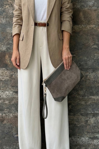 Kadın Hakiki Deri Clutch & Portföy El Çantası Endoz - Vizon Süet