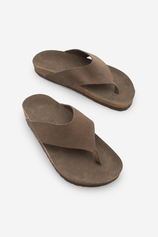 Kadın Hakiki Deri Eva Taban Parmak Arası Günlük Terlik Zigan - Kahve Süet