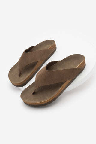 Kadın Hakiki Deri Eva Taban Parmak Arası Günlük Terlik Zigan - Kahve Süet