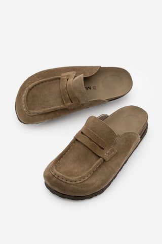 Kadın Hakiki Deri Eva Taban Sabo Günlük Terlik Solevu - Toprak Süet