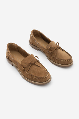 Kadın Hakiki Deri Fiyonklu Loafer Günlük Ayakkabı Savron - Camel Süet