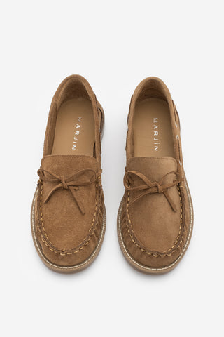 Kadın Hakiki Deri Fiyonklu Loafer Günlük Ayakkabı Savron - Camel Süet