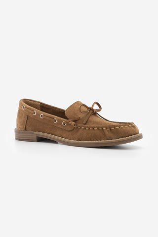 Kadın Hakiki Deri Fiyonklu Loafer Günlük Ayakkabı Savron - Camel Süet
