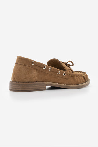 Kadın Hakiki Deri Fiyonklu Loafer Günlük Ayakkabı Savron - Camel Süet