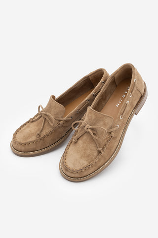 Kadın Hakiki Deri Fiyonklu Loafer Günlük Ayakkabı Savron - Camel Süet