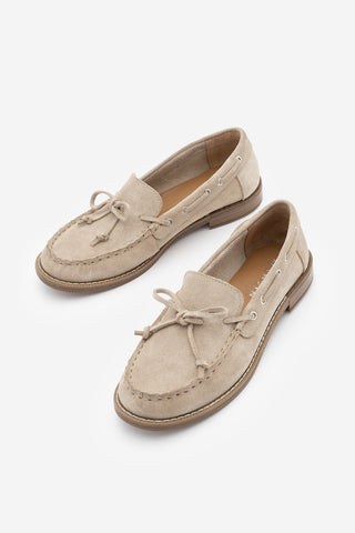 Kadın Hakiki Deri Fiyonklu Loafer Günlük Ayakkabı Savron - Bej Süet