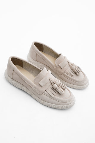Kadın Hakiki Deri Loafer Günlük Ayakkabı Suma - Bej Süet
