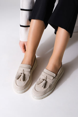 Kadın Hakiki Deri Loafer Günlük Ayakkabı Suma - Bej Süet