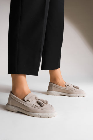 Kadın Hakiki Deri Loafer Günlük Ayakkabı Suma - Bej Süet