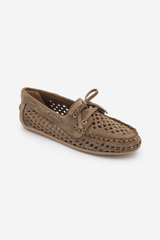 Kadın Hakiki Deri Loafer Delikli Günlük Ayakkabı Lunosi - Camel Süet