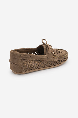 Kadın Hakiki Deri Loafer Delikli Günlük Ayakkabı Lunosi - Camel Süet
