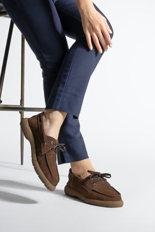 Kadın Hakiki Deri Loafer Günlük Ayakkabı Enita - Kahve Süet