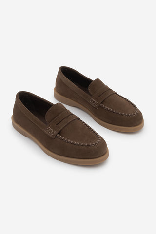 Kadın Hakiki Deri Loafer Günlük Ayakkabı Ginar - Kahve Süet