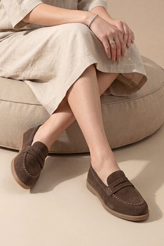 Kadın Hakiki Deri Loafer Günlük Ayakkabı Ginar - Kahve Süet