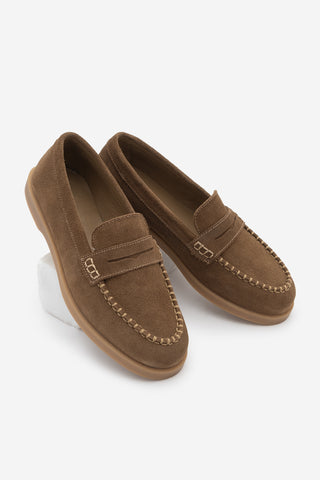 Kadın Hakiki Deri Loafer Günlük Ayakkabı Ginar - Taba Süet