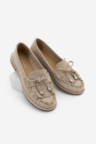 Kadın Hakiki Deri Püsküllü Makosen Loafer Günlük Ayakkabı Ronce - Bej Süet