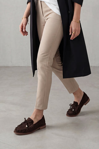 Kadın Hakiki Deri Püsküllü Makosen Loafer Günlük Ayakkabı Ronce - Kahve Süet