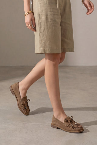 Kadın Hakiki Deri Püsküllü Makosen Loafer Günlük Ayakkabı Ronce - Camel Süet