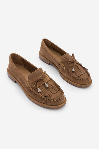 Kadın Hakiki Deri Püsküllü Makosen Loafer Günlük Ayakkabı Ronce - Camel Süet