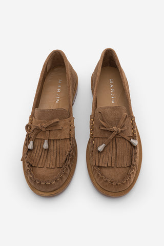 Kadın Hakiki Deri Püsküllü Makosen Loafer Günlük Ayakkabı Ronce - Camel Süet