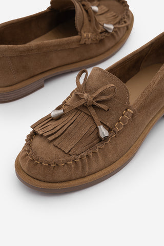 Kadın Hakiki Deri Püsküllü Makosen Loafer Günlük Ayakkabı Ronce - Camel Süet