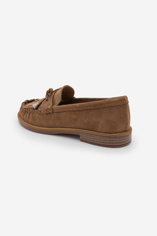 Kadın Hakiki Deri Püsküllü Makosen Loafer Günlük Ayakkabı Ronce - Camel Süet