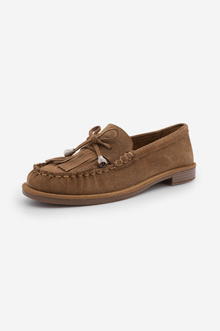Kadın Hakiki Deri Püsküllü Makosen Loafer Günlük Ayakkabı Ronce - Camel Süet