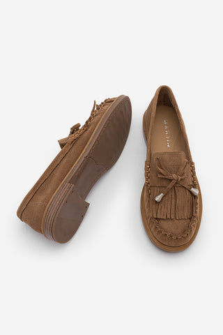 Kadın Hakiki Deri Püsküllü Makosen Loafer Günlük Ayakkabı Ronce - Camel Süet