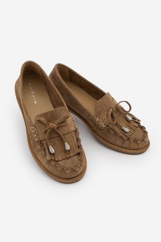 Kadın Hakiki Deri Püsküllü Makosen Loafer Günlük Ayakkabı Ronce - Camel Süet