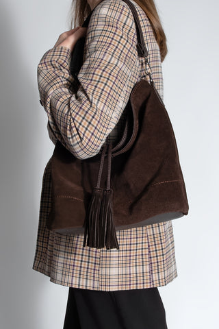 Kadın Hakiki Deri Omuz Çantası Olven - Kahve Süet