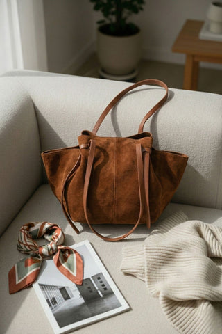 Kadın Hakiki Deri Omuz Çantası Yorita - Taba Süet