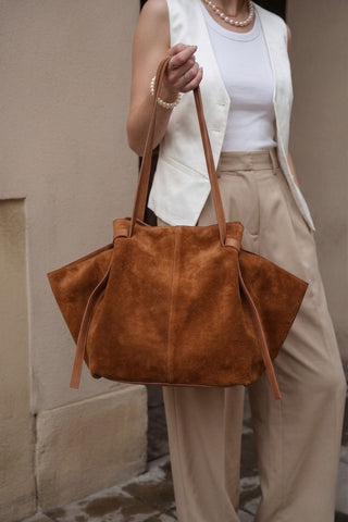 Kadın Hakiki Deri Omuz Çantası Yorita - Taba Süet