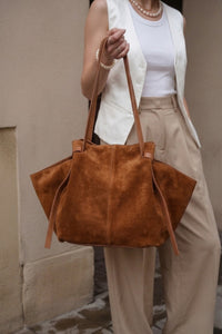 Kadın Hakiki Deri Omuz Çantası Yorita - Taba Süet