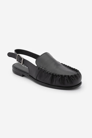 Kadın Hakiki Deri Önü Kapalı Büzgülü Loafer Günlük Sandalet Barseli - Siyah