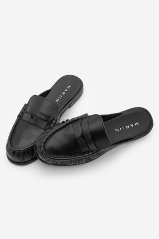 Kadın Hakiki Deri Önü Kapalı Büzgülü Loafer Günlük Terlik Calista - Siyah