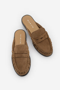 Kadın Hakiki Deri Önü Kapalı Büzgülü Loafer Günlük Terlik Calista - Camel Süet