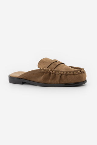Kadın Hakiki Deri Önü Kapalı Büzgülü Loafer Günlük Terlik Calista - Camel Süet