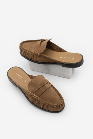 Kadın Hakiki Deri Önü Kapalı Büzgülü Loafer Günlük Terlik Calista - Camel Süet