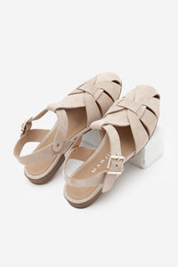 Kadın Hakiki Deri Önü Kapalı Günlük Sandalet Yenzar - Bej Süet