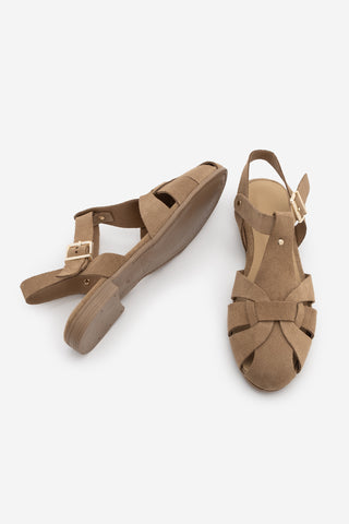 Kadın Hakiki Deri Önü Kapalı Günlük Sandalet Yenzar - Camel Süet