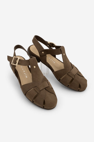 Kadın Hakiki Deri Önü Kapalı Günlük Sandalet Yenzar - Kahve Süet