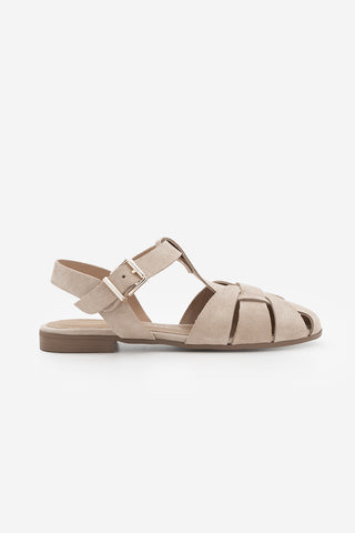 Kadın Hakiki Deri Önü Kapalı Günlük Sandalet Yenzar - Bej Süet