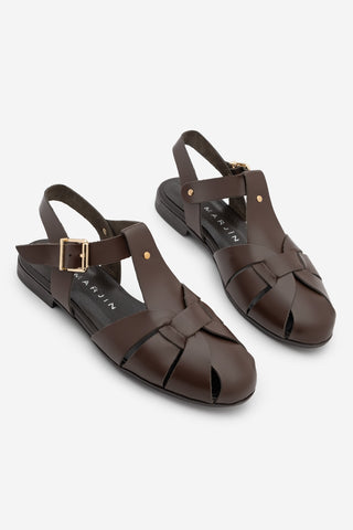 Kadın Hakiki Deri Önü Kapalı Günlük Sandalet Yenzar - Kahve