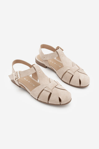 Kadın Hakiki Deri Önü Kapalı Günlük Sandalet Yenzar - Bej Süet