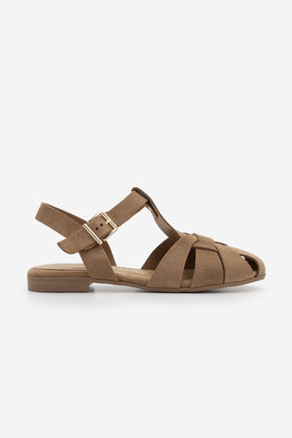 Kadın Hakiki Deri Önü Kapalı Günlük Sandalet Yenzar - Camel Süet