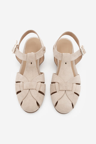 Kadın Hakiki Deri Önü Kapalı Günlük Sandalet Yenzar - Bej Süet