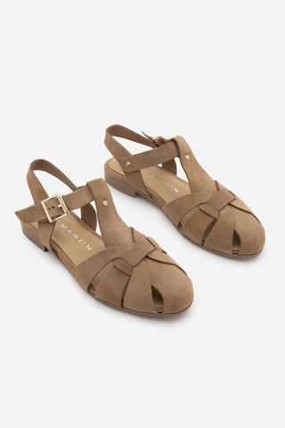 Kadın Hakiki Deri Önü Kapalı Günlük Sandalet Yenzar - Camel Süet