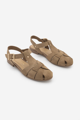 Kadın Hakiki Deri Önü Kapalı Günlük Sandalet Yenzar - Toprak Süet