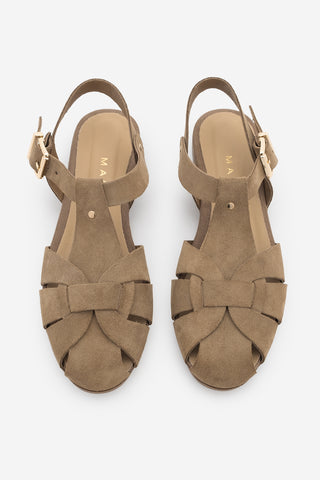 Kadın Hakiki Deri Önü Kapalı Günlük Sandalet Yenzar - Toprak Süet